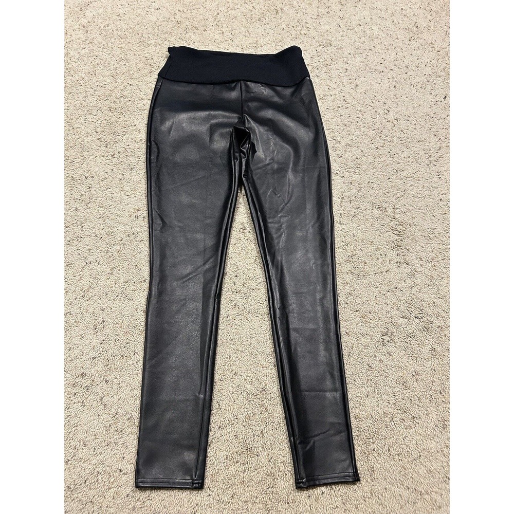 Spanx Assets size L Black Faux Leather Leggings High Rise HARDLY WORN D24